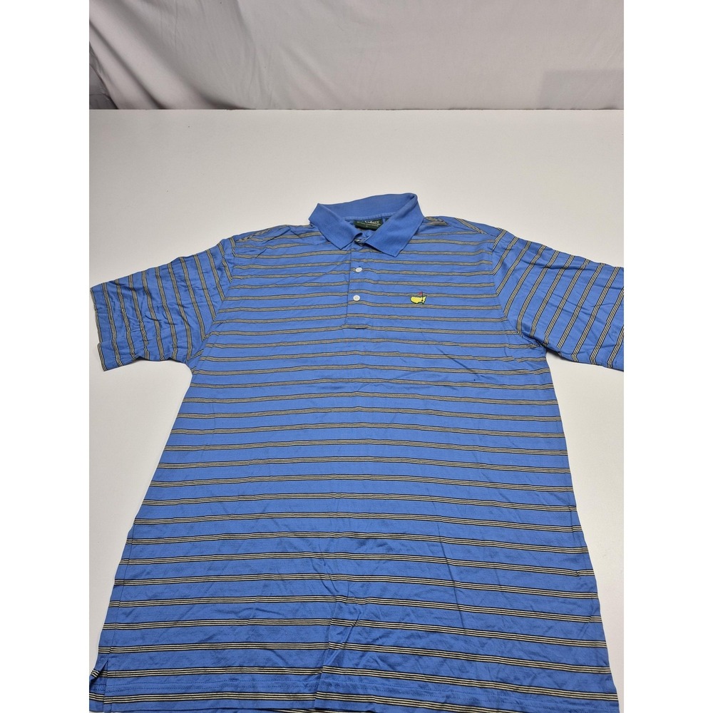 VTG Masters Amen Corner Polo Shirt Mens Large Blue Striped Pima Cotton Golf